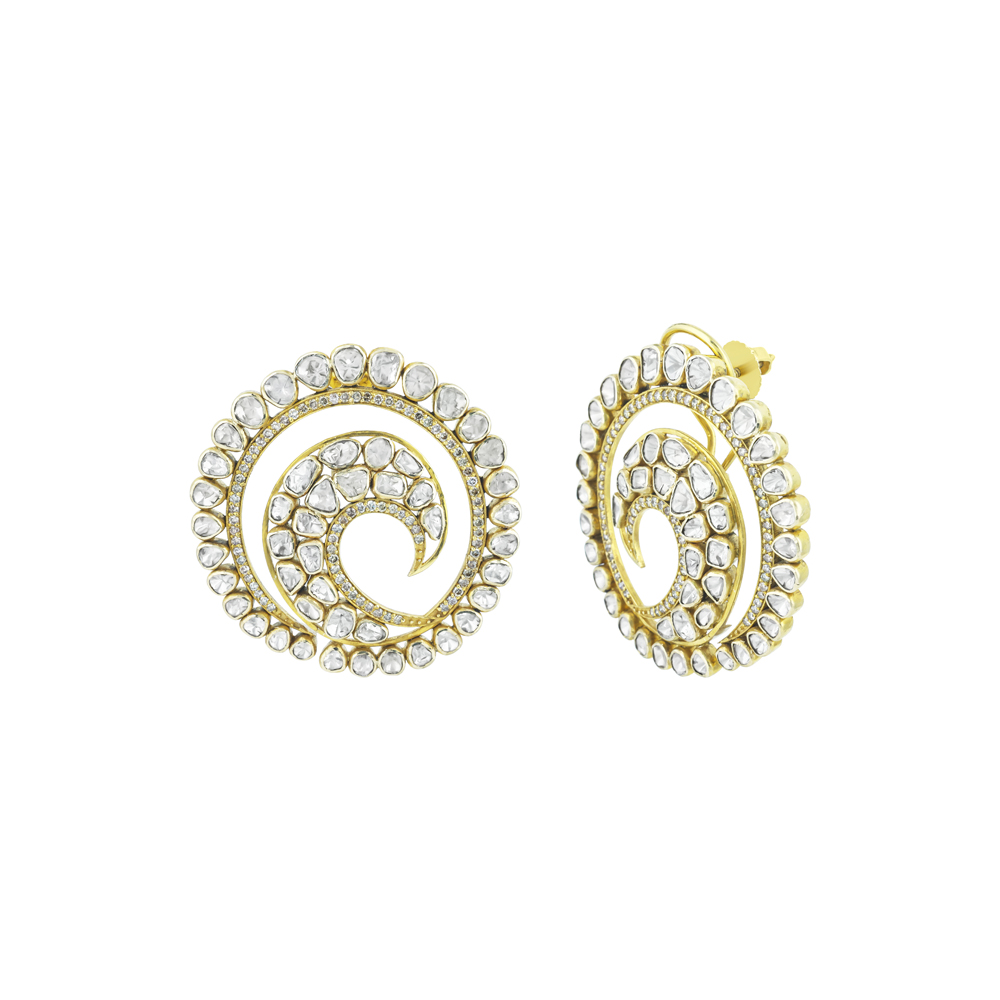 Polki Stud Earrings with Swirl Pattern